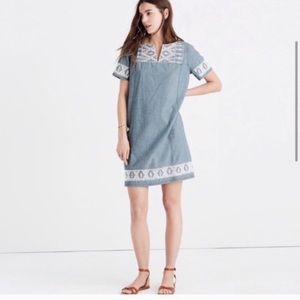 Madewell denim chambray embroidered dress